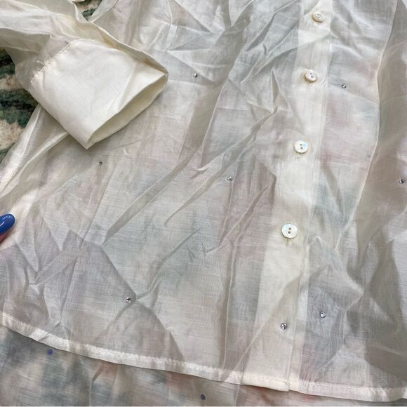 BAILEY 44 Semi Sheer Button Down Top With Rhinestone Accent Size Small - Picture 5 of 10